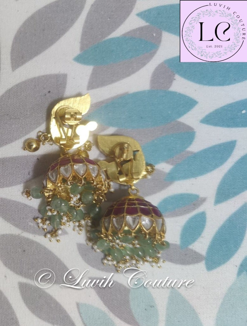 Jadau Kundan Earrings Back side Peacock Earrings for Girls, Teens and women, Luvih Couture