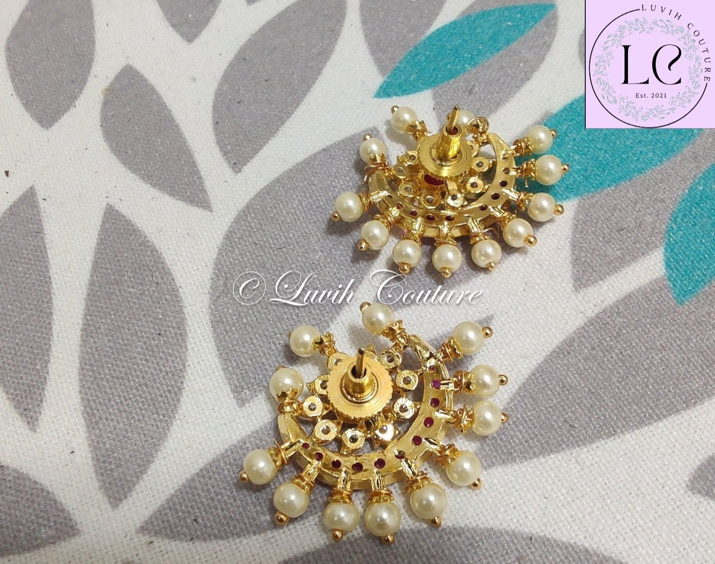 Kemp Floral and Pearl Earrings Backside, Luvih Couture