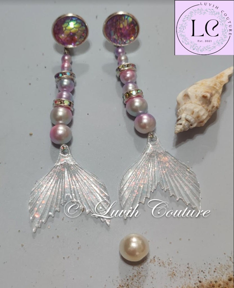 Mermaid Designer Earrings Light Pink Color Luvih Couture