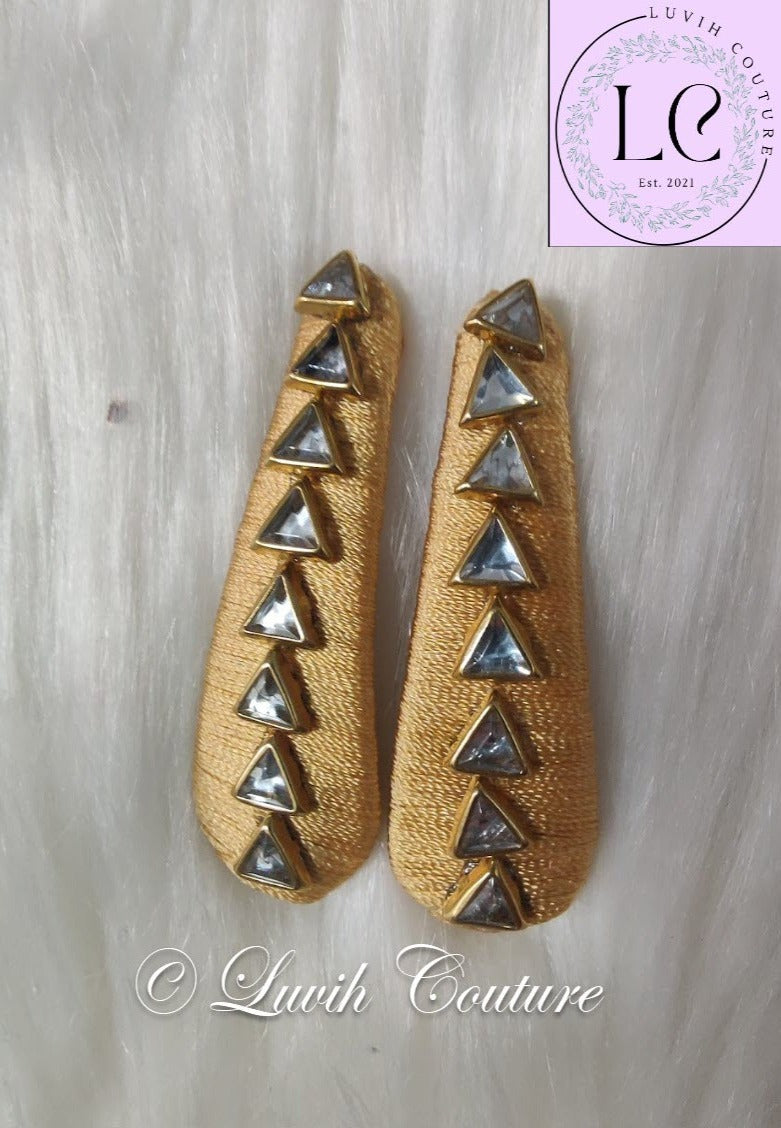 Light Gold Silk Thread Hair Clips Triangle Design for kids, Luvih Couture