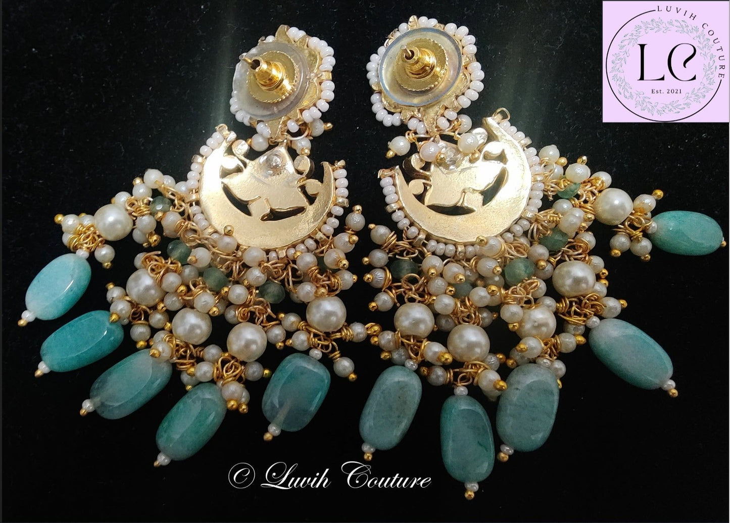 Pachi Kundan Lotus Earrings Back side, Luvih Couture