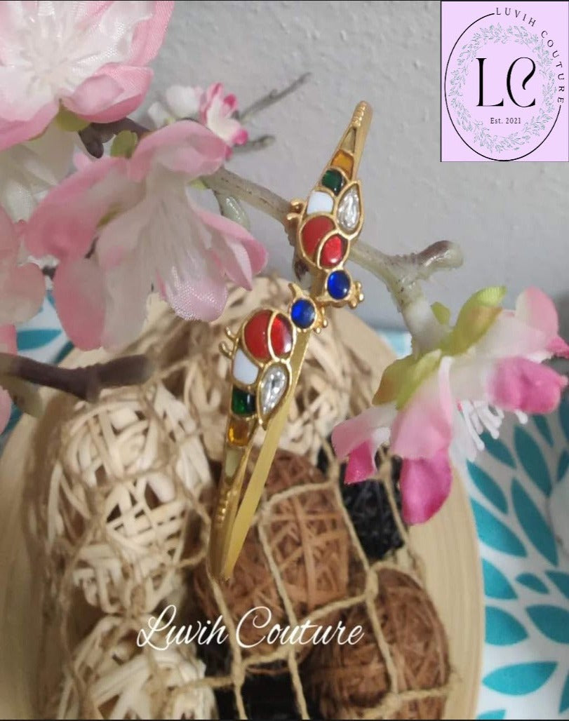 Navaratan Jadau Kundan Parrot Bracelet, Luvih Couture