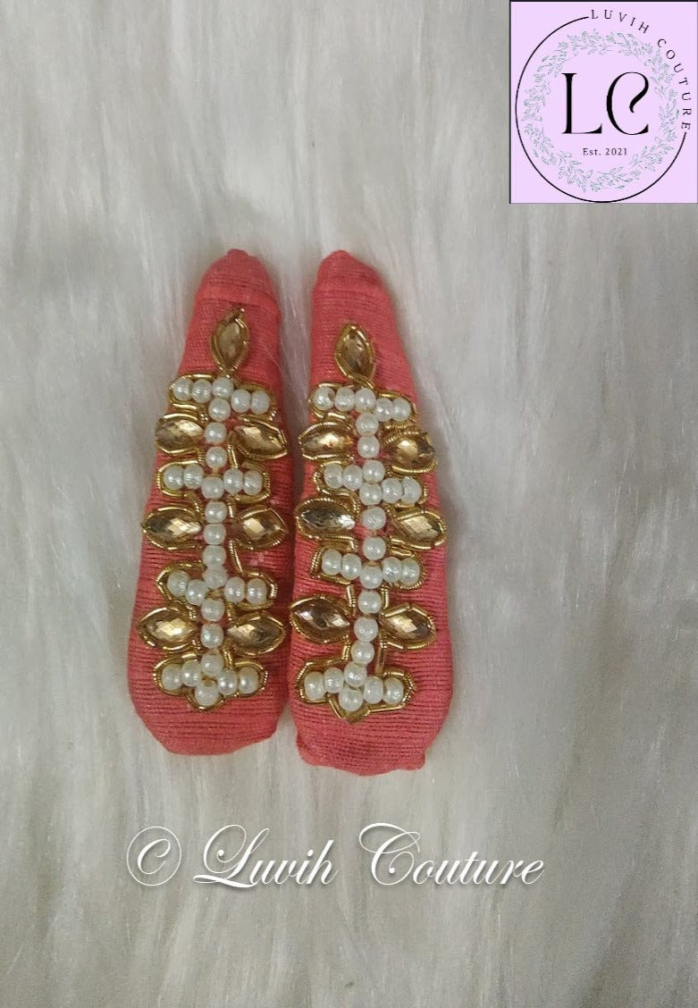 Peach Maggam Hair Clips or Raw silk Hair Clips for babies , toddlers, girls , teens, women, Luvih Couture
