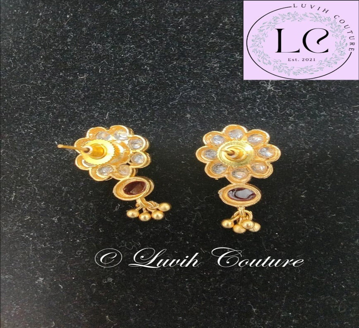 Polki Earrings , Red Earrings, Women's Earrings, Earrings, Imitation Earrings, Imitation Jewelry, Luvih Couture