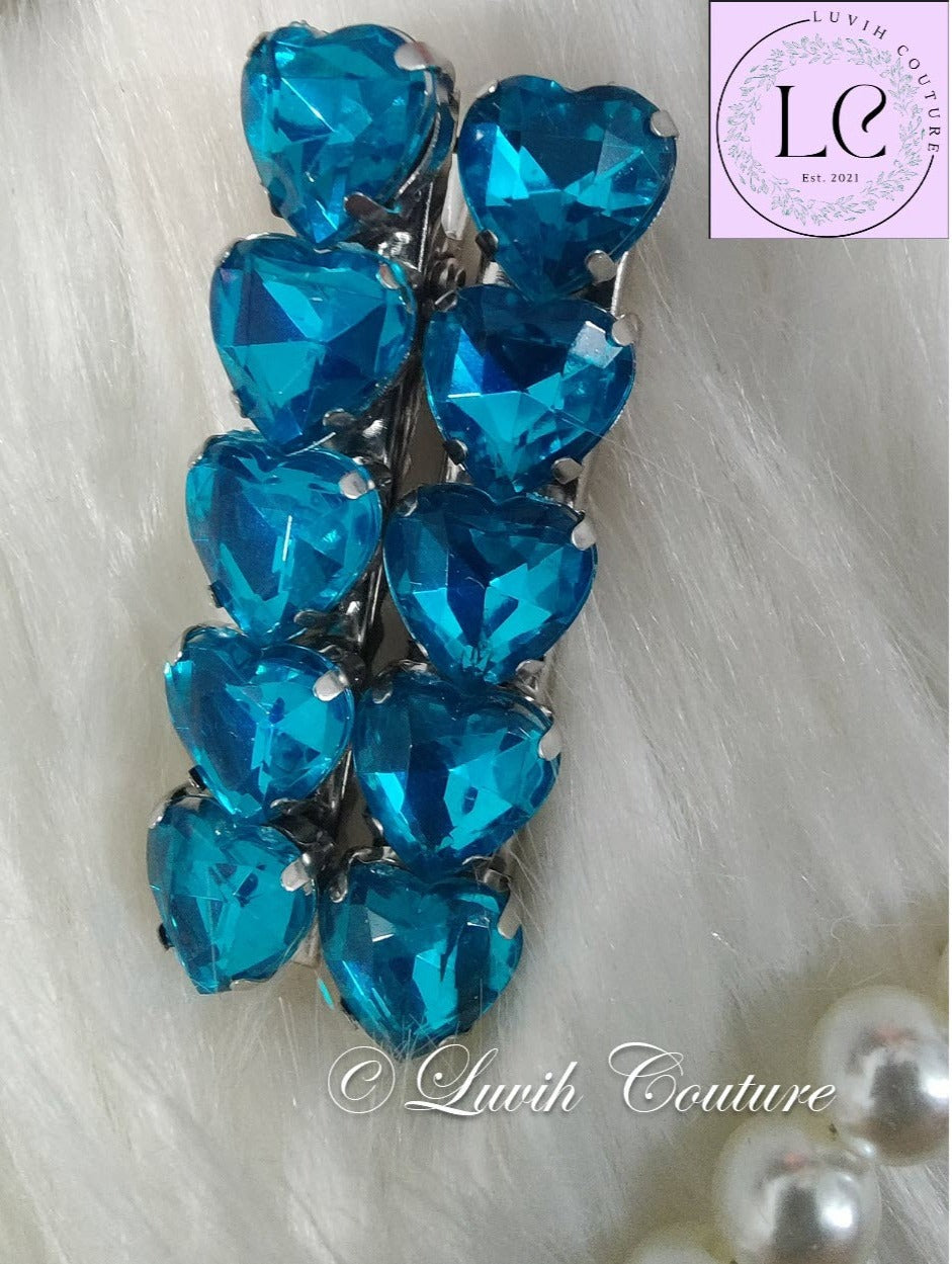 Sky Blue Heart hair clips, Luvih Couture