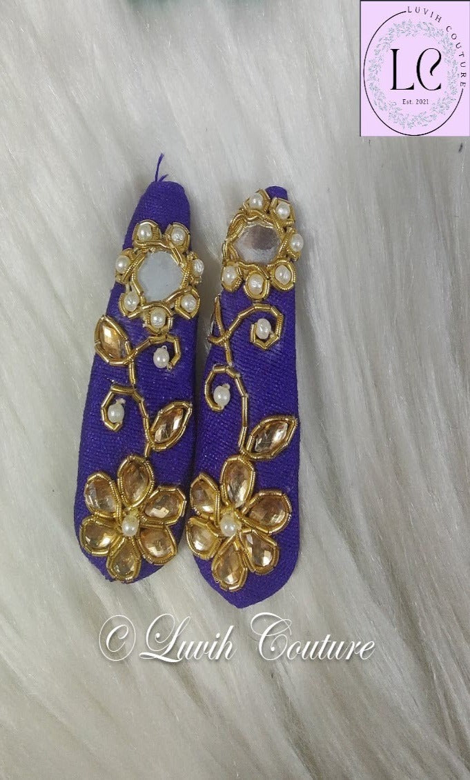Violet Floral Vine Maggam Hair Clips or Raw silk hair clips for babies, toddlers, girls, teens, women, Luvih Couture