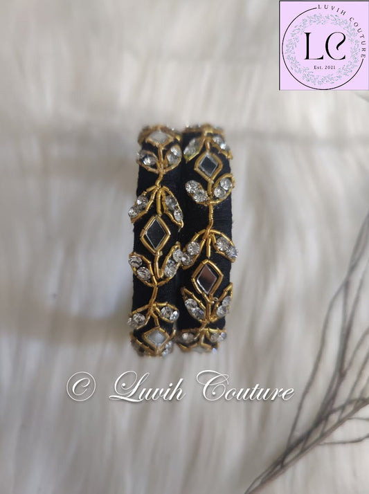 Black Maggam Bangles or Raw Silk Bangles 2.2 for girls, Teens