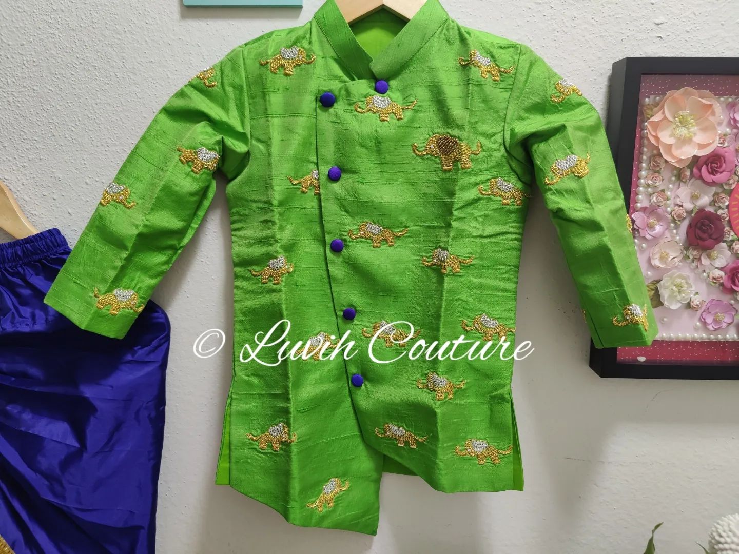 Maggam Work or Raw Silk Kurtha and dhothi Set for Boys