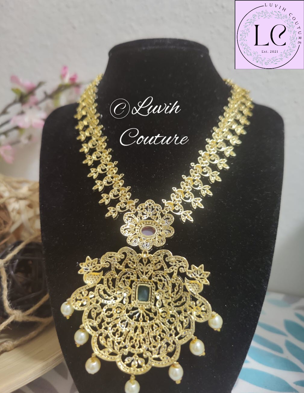 Floral and Vine Cz Necklace Back Side  for kids and women Luvih Couture