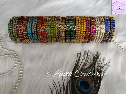 Handmade Colorful Silk Thread Bangles with Kundans for girls, Women.