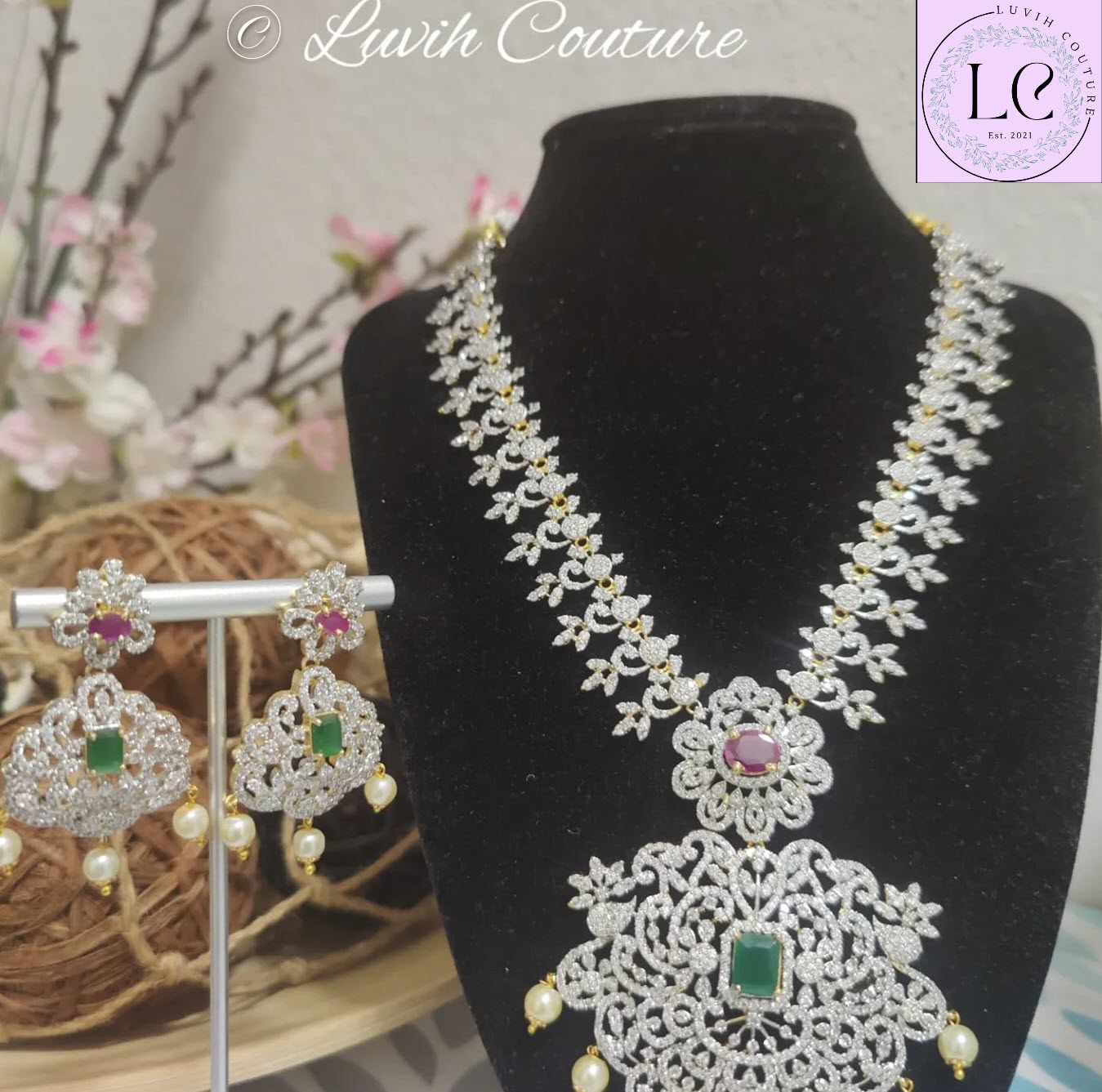 Floral and Vine Cz Necklace Set  for kids and women Luvih Couture
