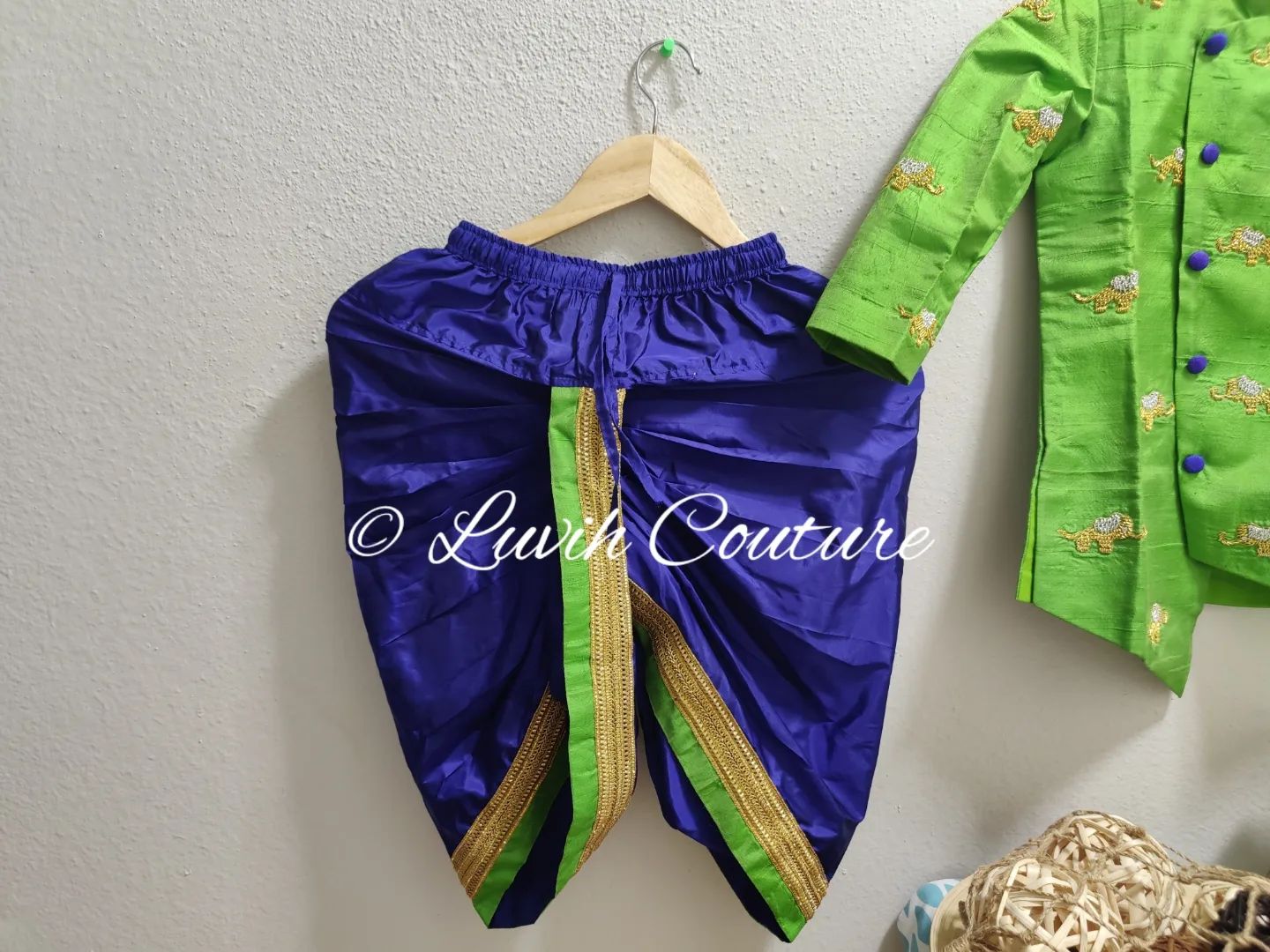 Maggam Work or Raw Silk Kurtha and dhothi Set for Boys