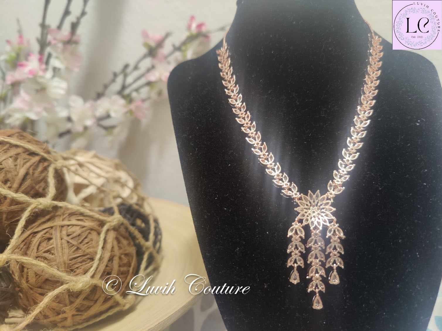 Flexible Floral Cz Necklace Back Side for Kids, Girls, Teens , Women