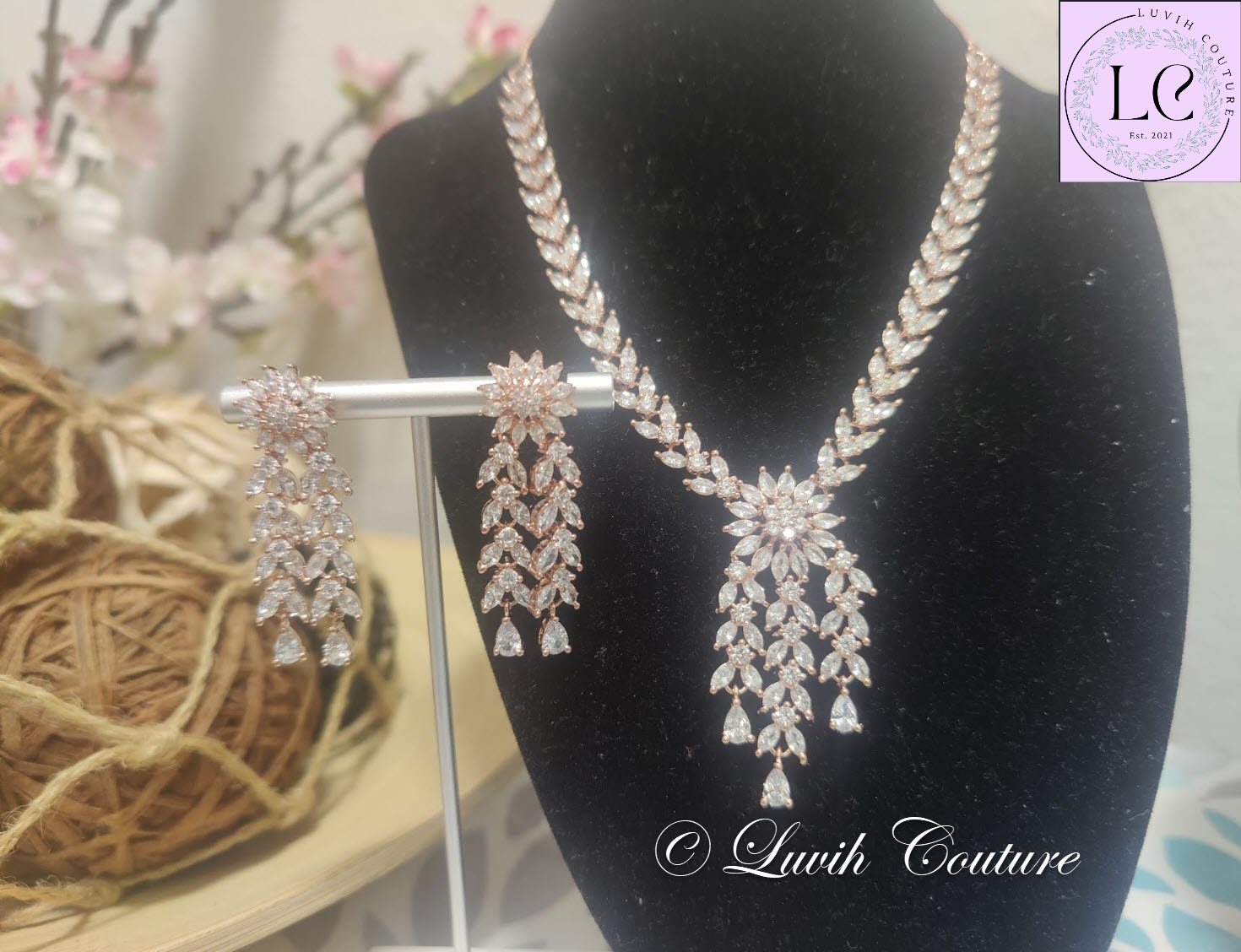 Flexible Floral Cz Necklace Set for Kids, Girls, Teens , Women