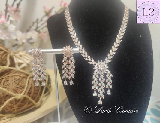 Flexible Floral Cz Necklace Set for Kids, Girls, Teens , Women