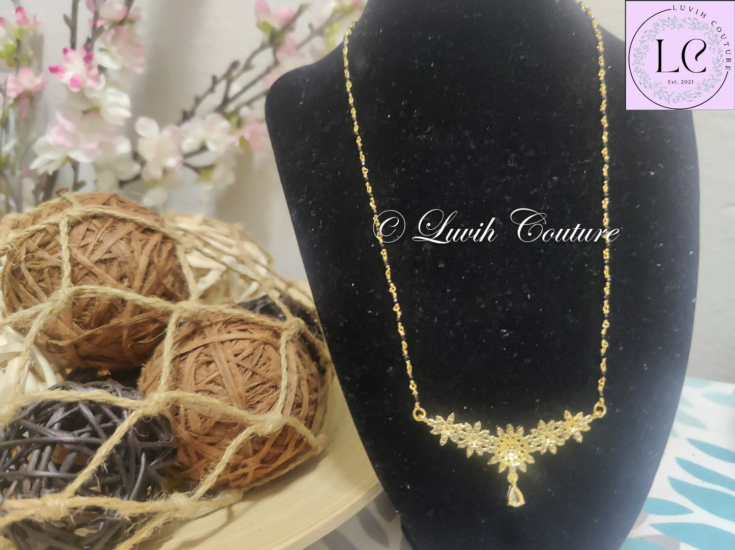 Floral Cz Mangalsutra or Black Beads Back side for Women
