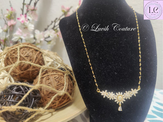 Floral Cz Mangalsutra or Black Beads for Women