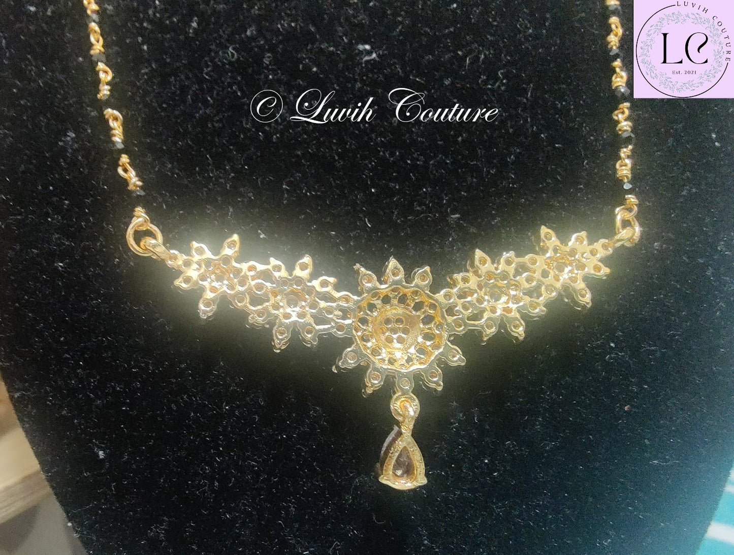 Floral Cz Mangalsutra or Black Beads Peandant Back side for Women