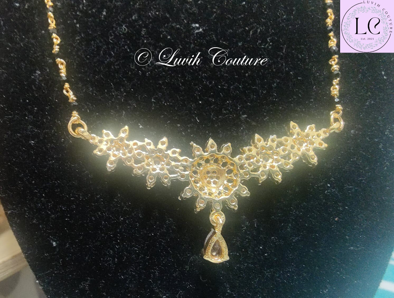 Floral Cz Mangalsutra or Black Beads Peandant Back side for Women