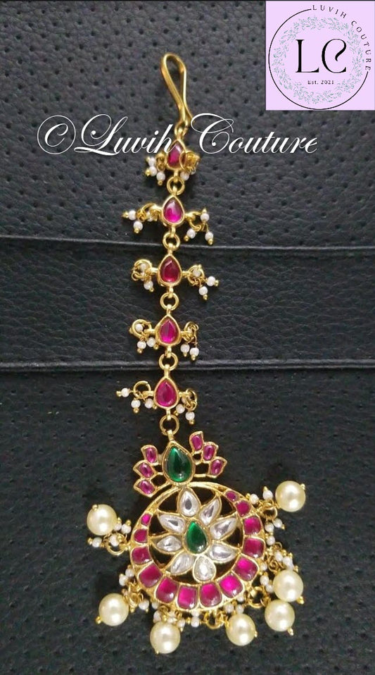 Floral Jadau Kundan Maang tikka