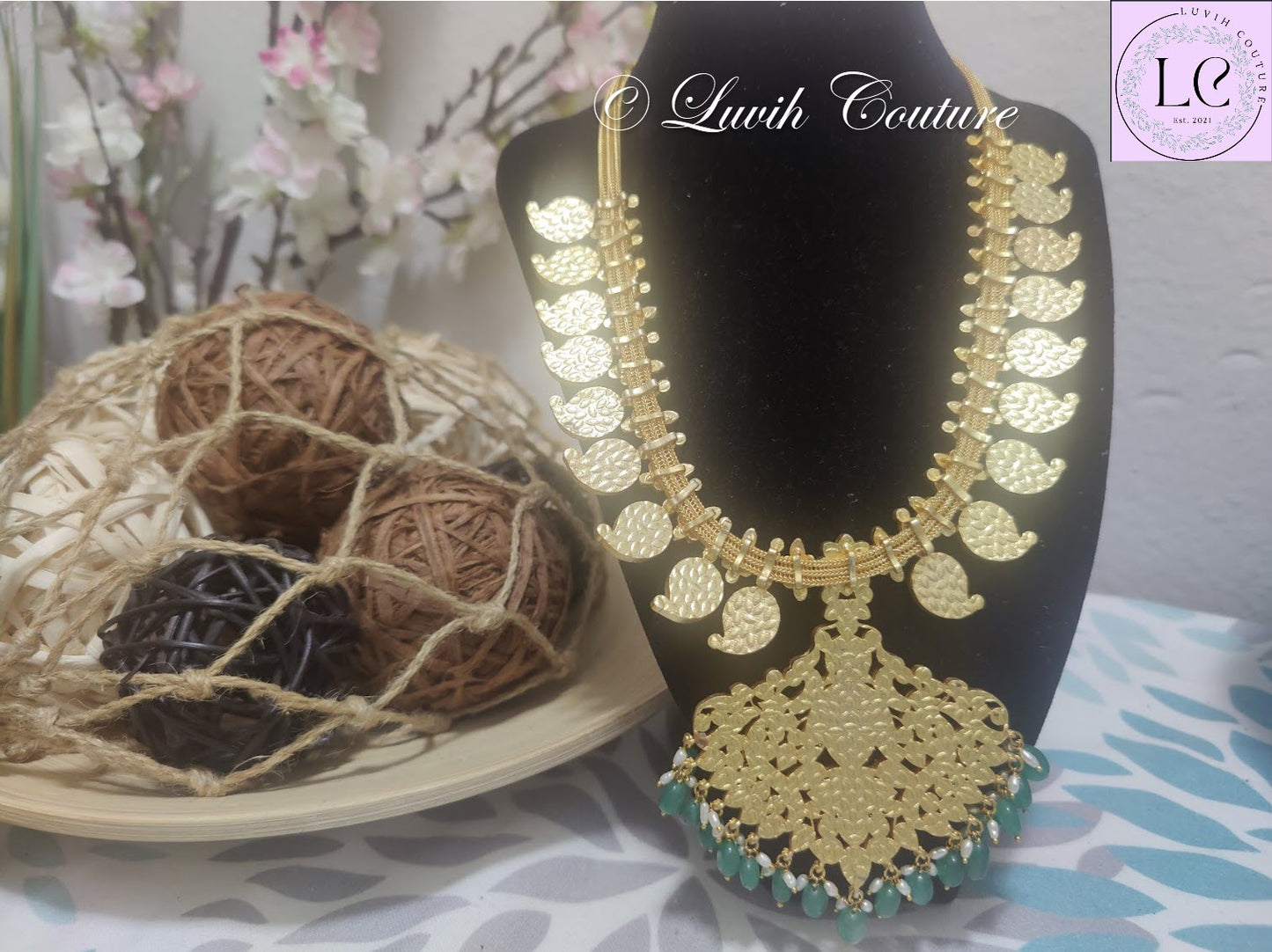 Jadau Kundan Floral, Peacock , Mango Grand Necklace Back side for Girls, Teens and Women