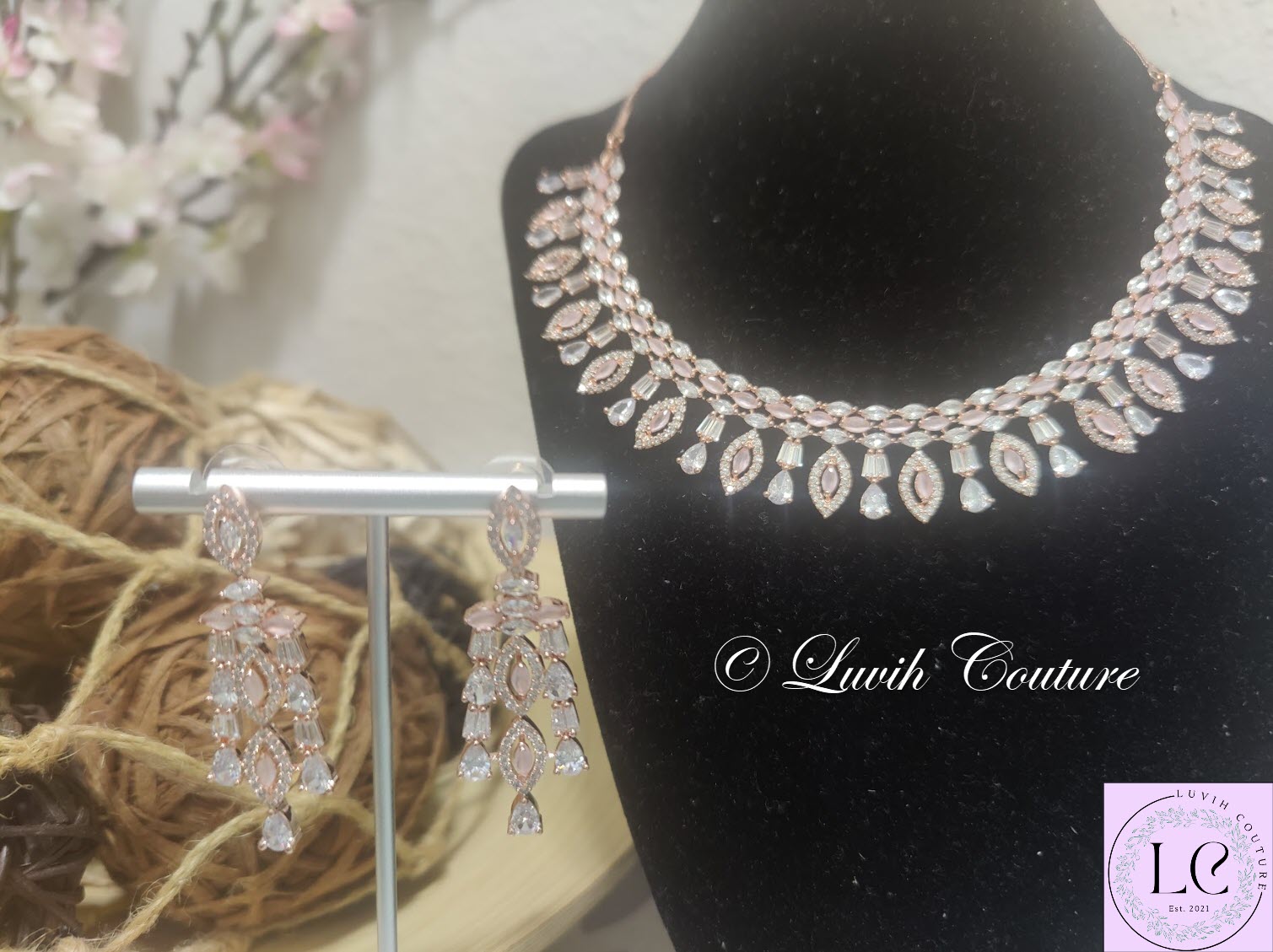 Grand Pink Cz Necklace set for girls, teens, women