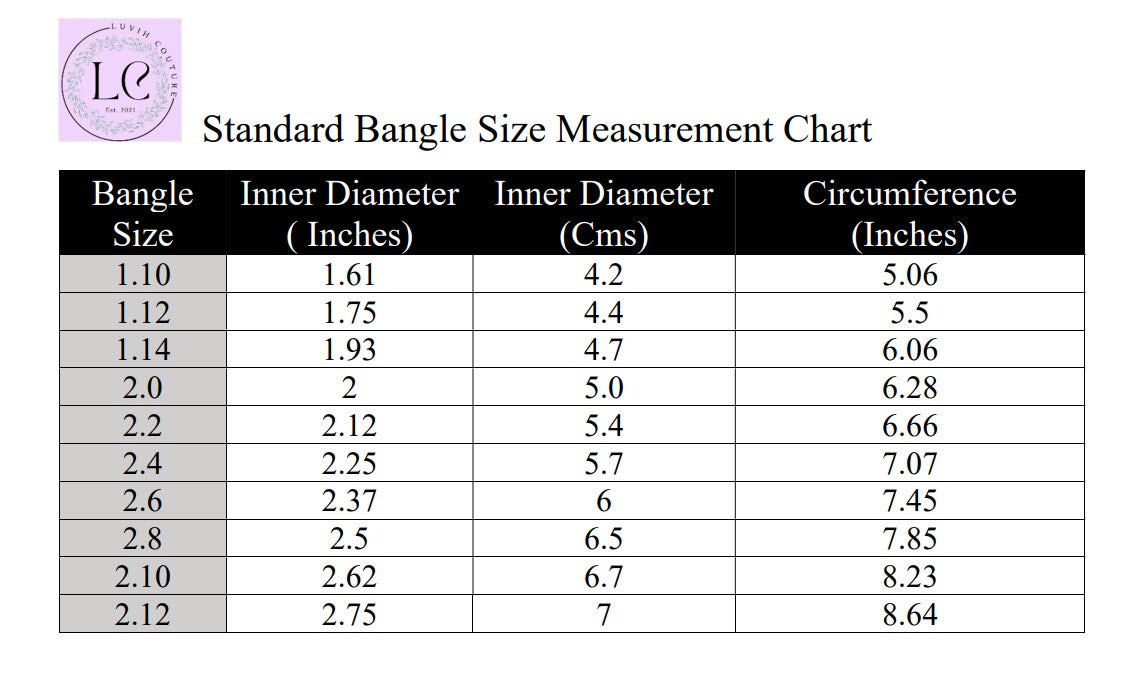 Luvih Couture Bangle Measurement