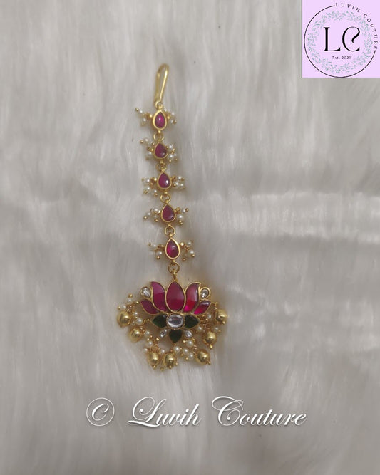 Lotus Chain Jadau Kundan Maang Tikka Or Papadi Billa For Girls, kids, Teens or Women