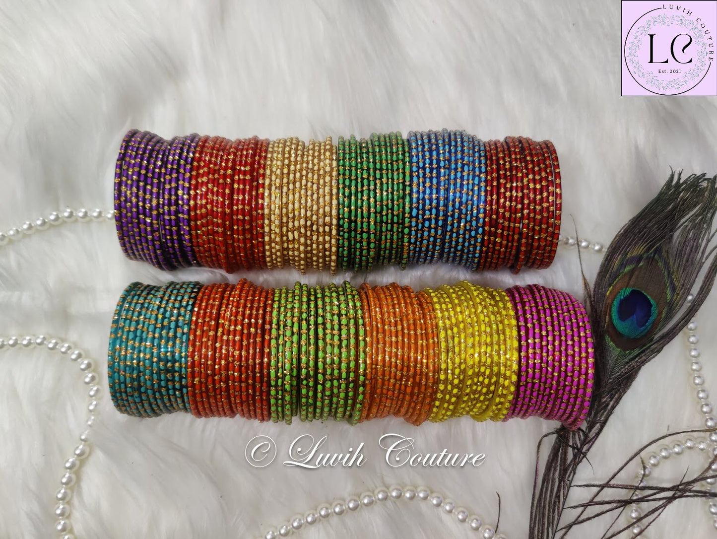 Oval Dot & Sparkle Glass Bangles All Colors Top view for Girls , Teens, Women