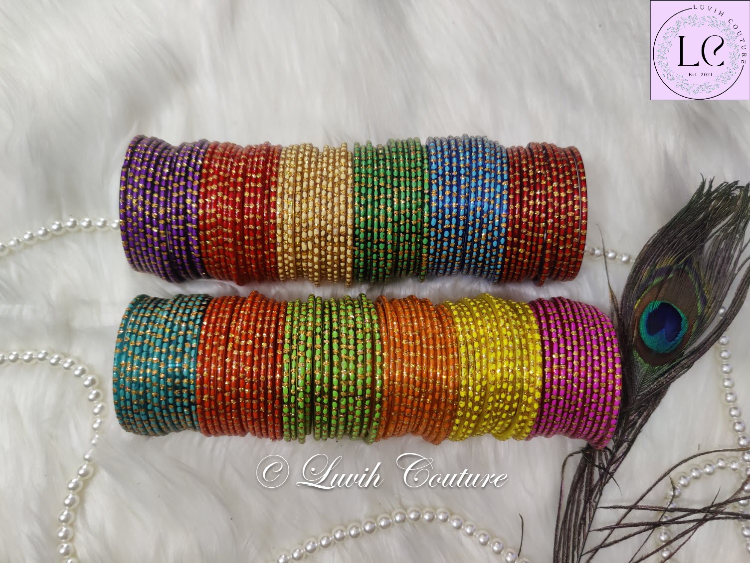Oval Dot & Sparkle Glass Bangles All Colors Top view for Girls , Teens, Women