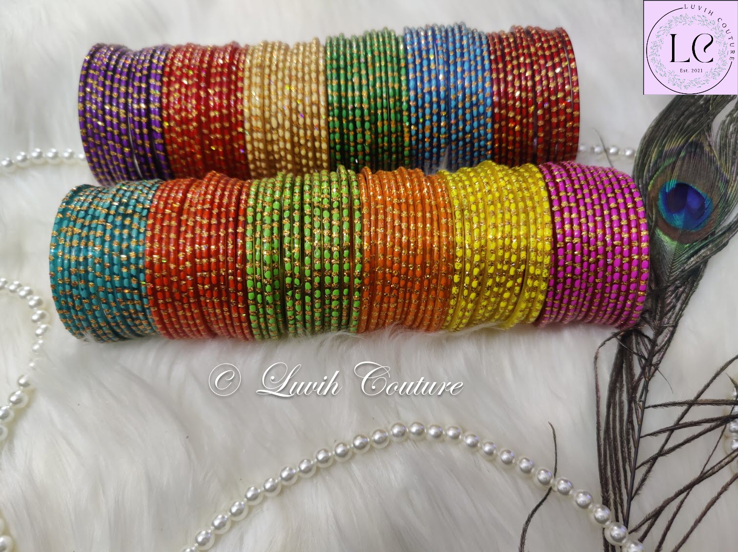 Oval Dot & Sparkle Glass Bangles All Colors Side view for Girls , Teens, Women