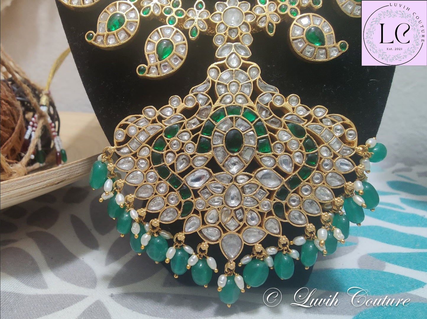 Jadau Kundan Floral, Peacock , Mango Grand Necklace pendant for Girls, Teens and Women