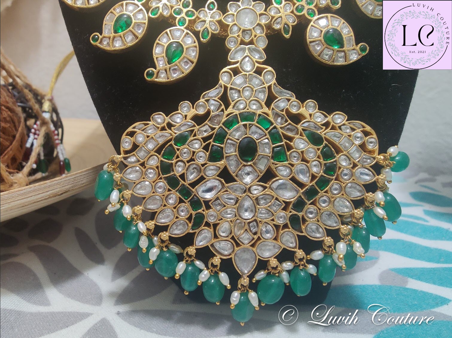Jadau Kundan Floral, Peacock , Mango Grand Necklace pendant for Girls, Teens and Women