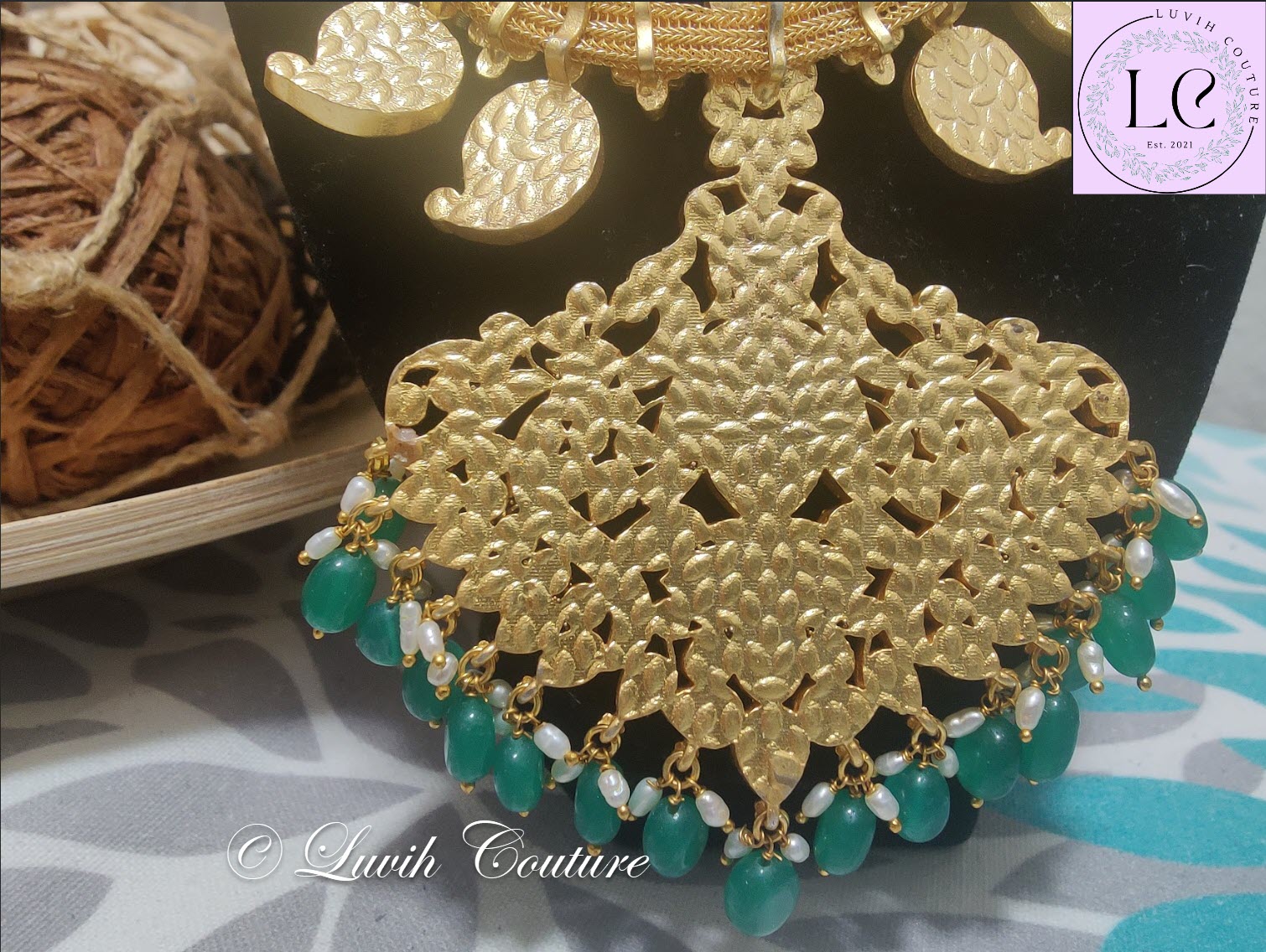Jadau Kundan Floral, Peacock , Mango Grand Necklace  Pendant Back side for Girls, Teens and Women