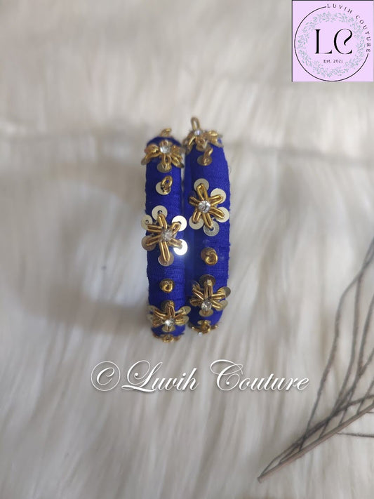 Royal Blue Maggam Bangles or Raw Silk Bangles  for girls, Teens