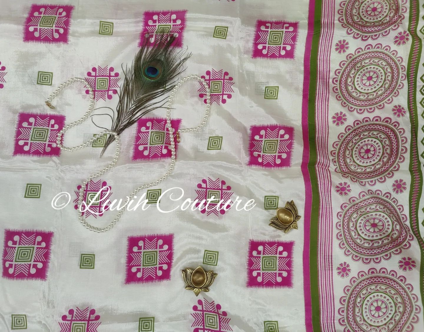 White and Pink Mangalagiri Saree