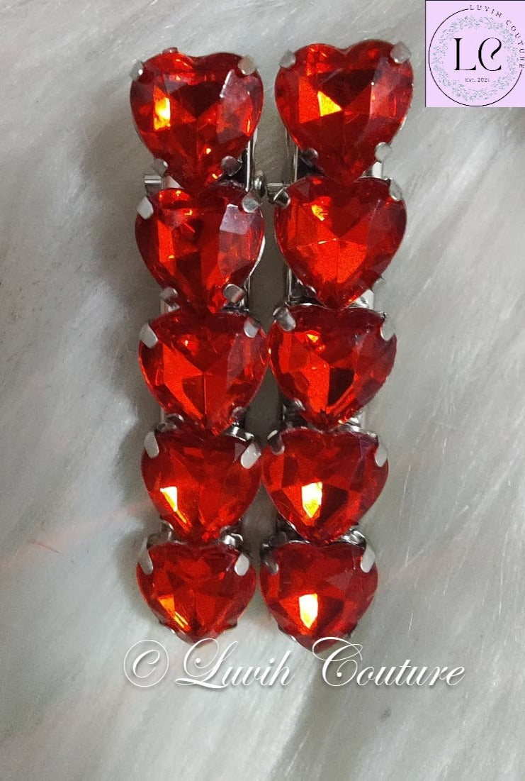 Red Color Heart hair clips, Luvih Couture