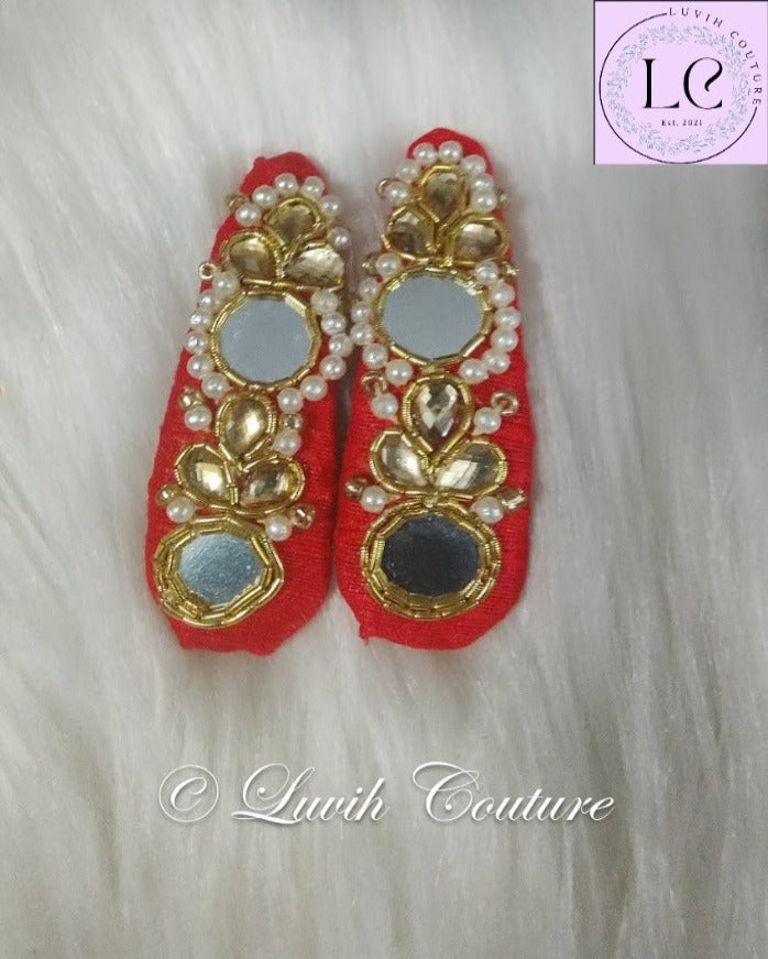 Apple Red Maggam Hair Clips or Raw Silk Hair Clips for babies, toddlers, girls, Teens , Women-Luvih Couture