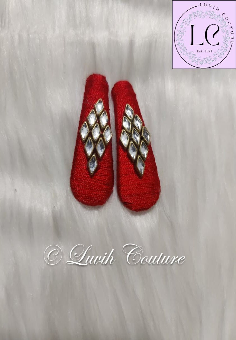 Apple Red  Rhombus Silk Thread Hair Clips  for kids, Girls, Teens, Women, Luvih Couture