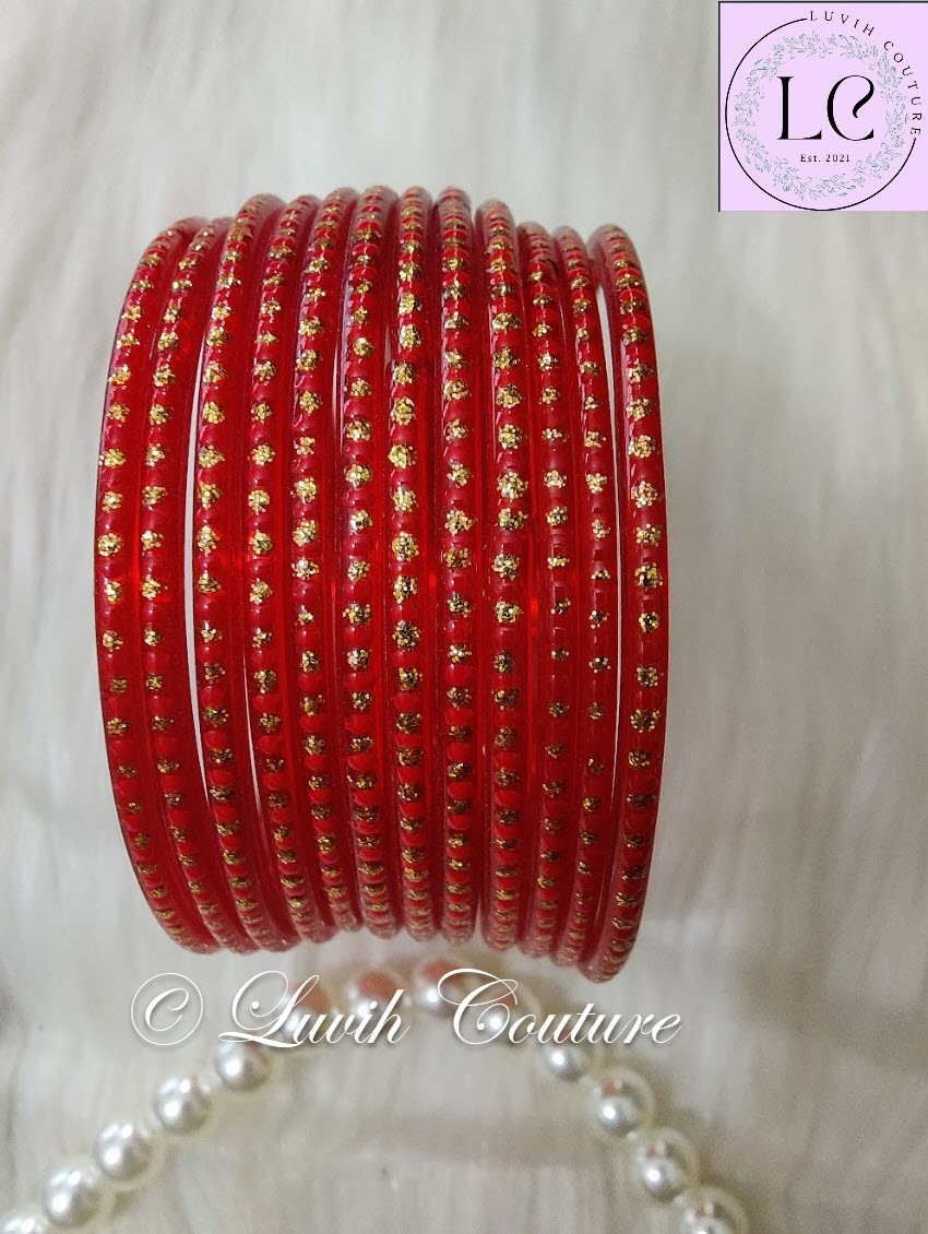Apple Red Glass Bangles Restocked Rund Dots & Sparkles for girls, Teens and Women