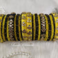 Silk thread bangles black and yellow combination bangles, Luvih Couture