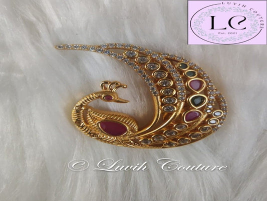 Big Peacock Saree Pin or Brooches or Vintage Pin for Kids or Women-Luvih Couture