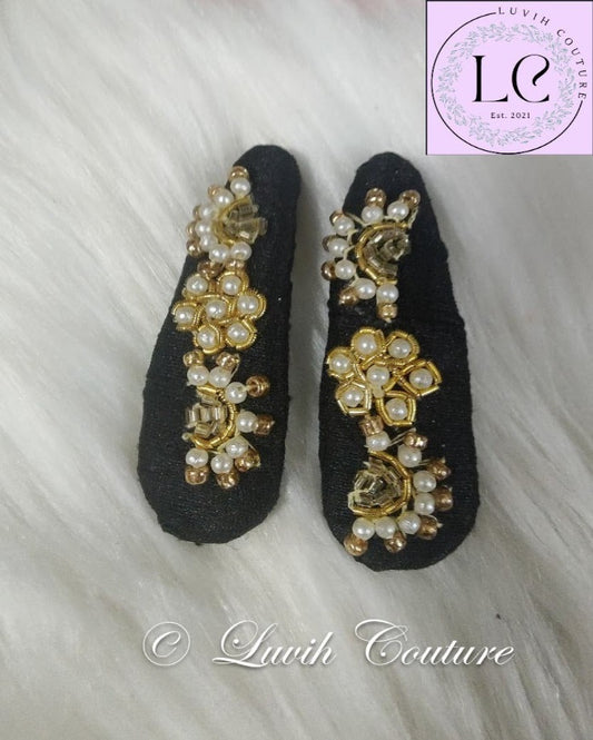 Black Maggam Hair Clips or Raw Silk Hair Clips for babies, toddlers, girls, Teens, women-Luvih Couture