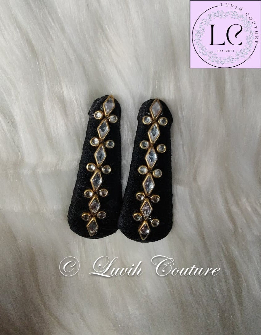 Black Silk thread Hair Clips Rhombus and dot shape for kids, toddlers, girls, Luvih Couture