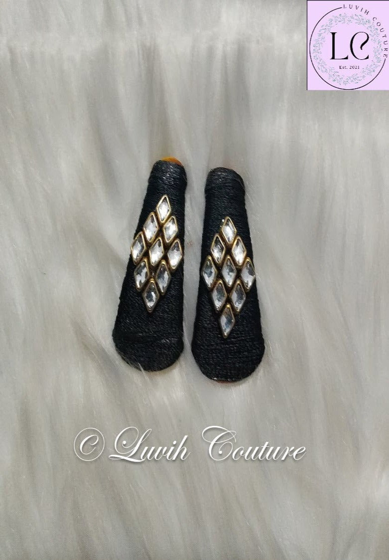 Black Rhombus Silk Thread Hair Clips  for kids, Girls, Teens, Women, Luvih Couture