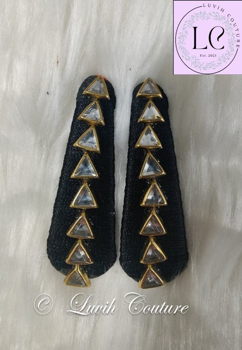 Black Silk Thread Hair Clips Triangle Design for  kids, Luvih Couture