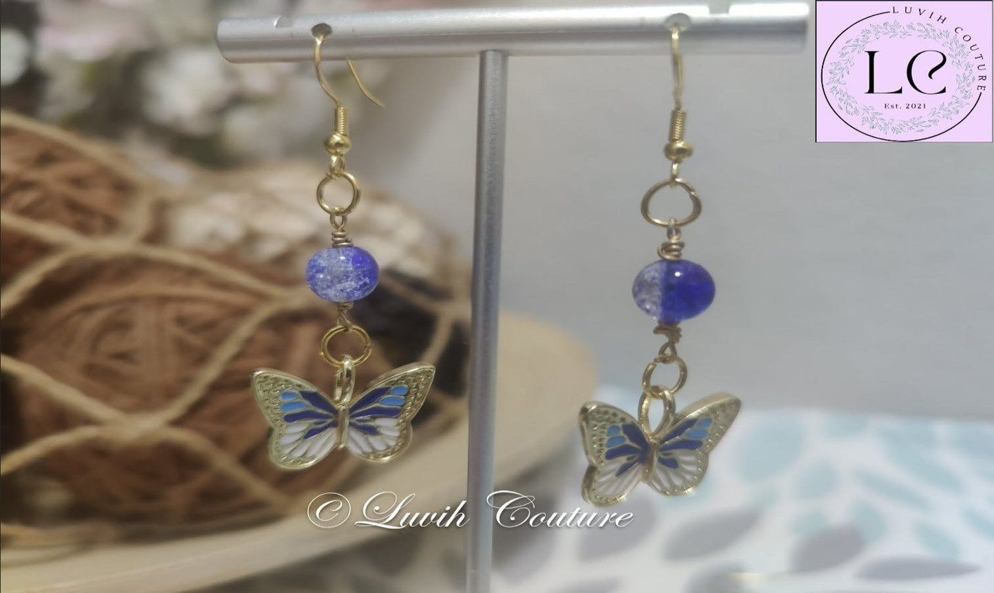 Blue Butterfly Earrings For Women-Luvih Couture