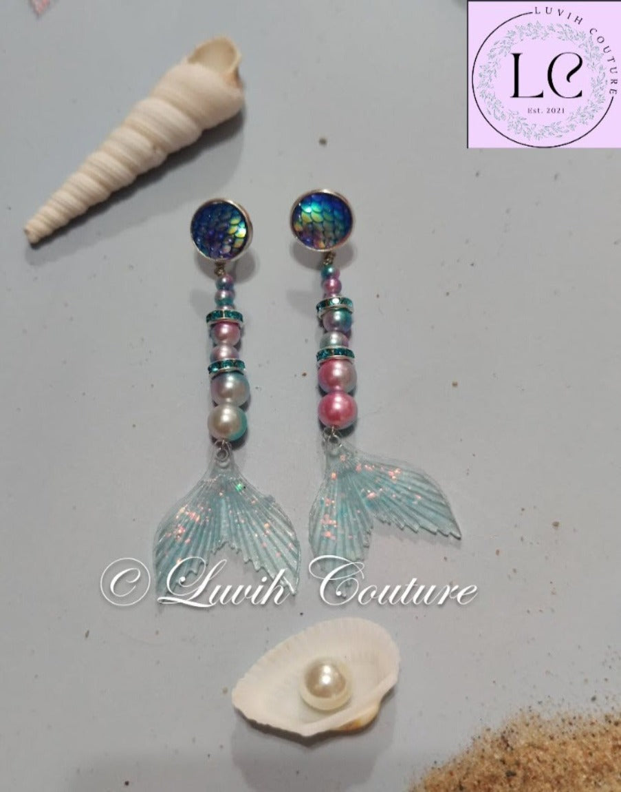 Mermaid Designer Earrings Blue Color Luvih Couture