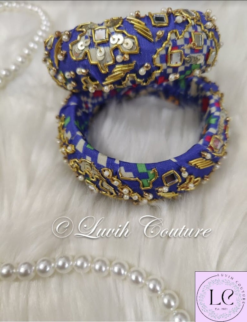 Maggam work bangles Patola Blue Color, Luvih Couture