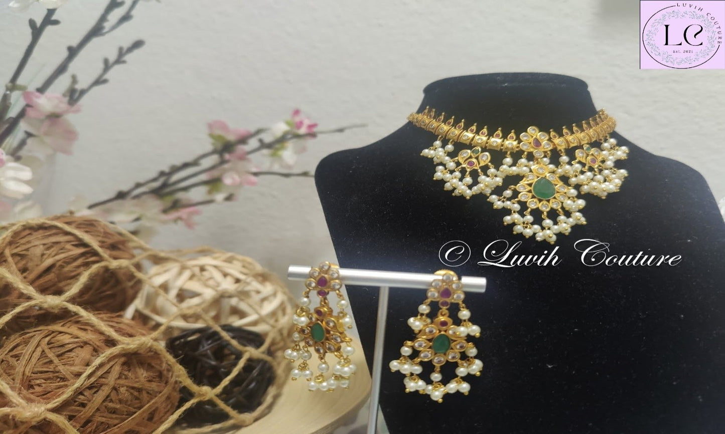 Cz Floral Choker Necklace set for Kids, girls, teens, Women